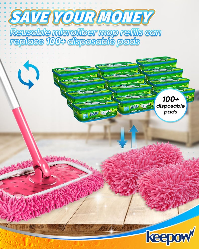 كيباو وسادات ممسحة من الألياف الدقيقة قابلة لإعادة الاستخدام متوافقة مع مكنسة سويفر الوردية - قطعتان من قماش الكنس الجاف الوردي وقماش التطهير الرطب - وسادات مبللة قابلة للغسل لإعادة ملء الأرضيات (الممسحة غير متضمنة) - Image 3